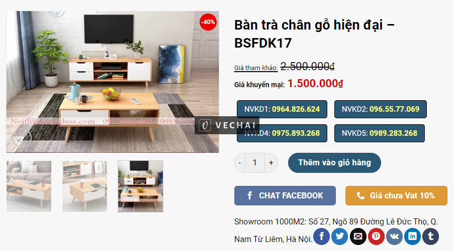 Bàn trà 1m2x0,6m