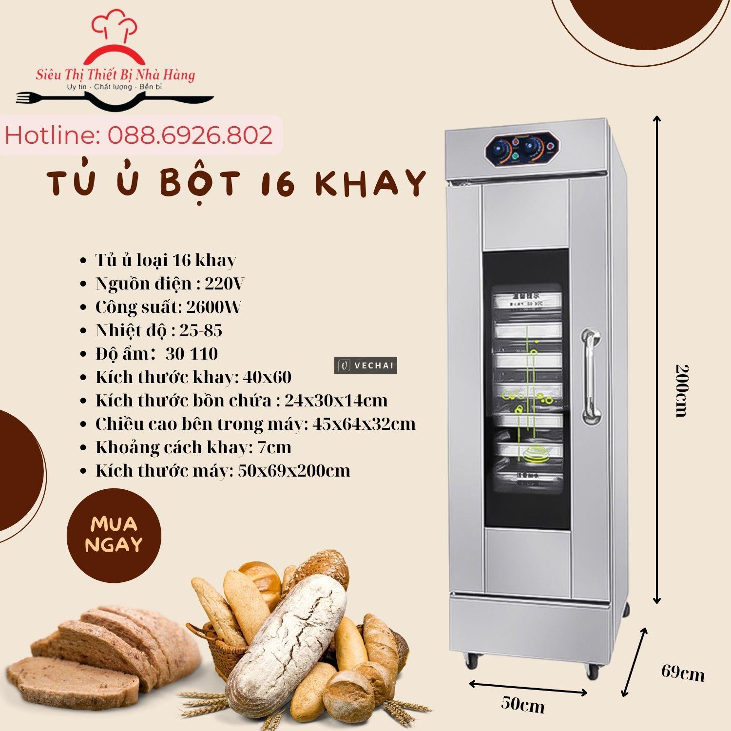 Tủ Ủ Bột 16 Khay