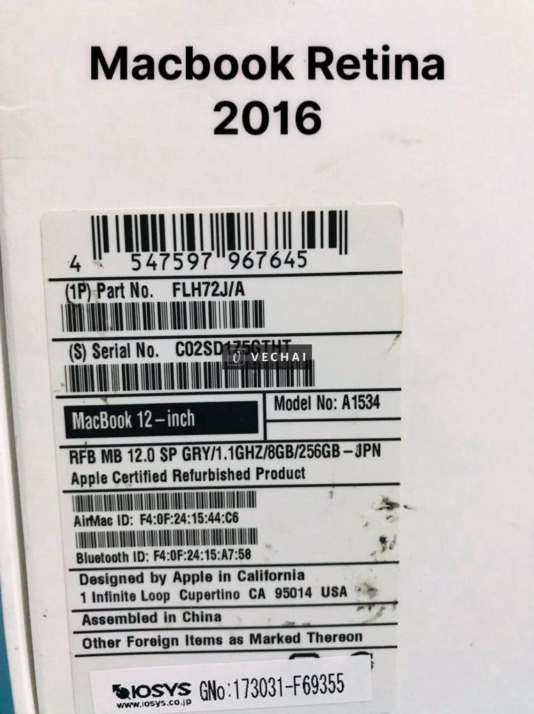 Macbook Retina 12in 2016 Ram8/256GB có hộp có ship