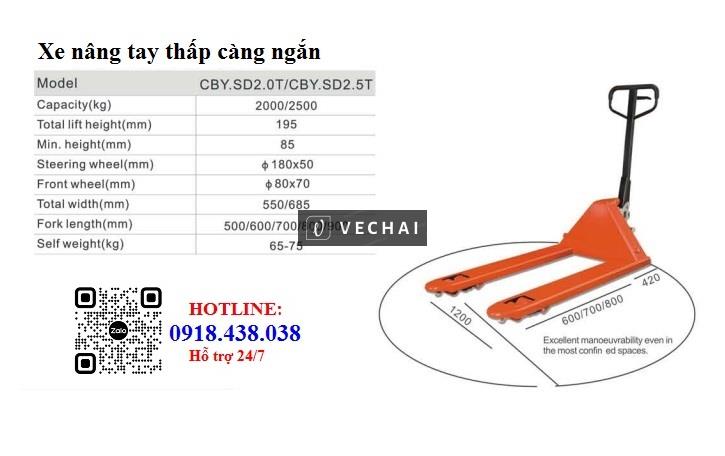 Xe nâng tay càng ngắn 80cm, càng dài từ 1.4 đến 2.5m chính hãng giá rẻ