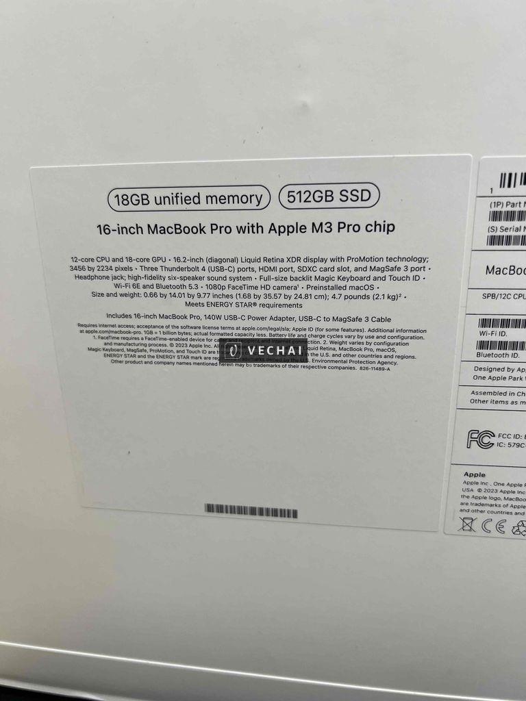 Macbook Pro 16 inch 2023 M3 Pro new seal chưa acti