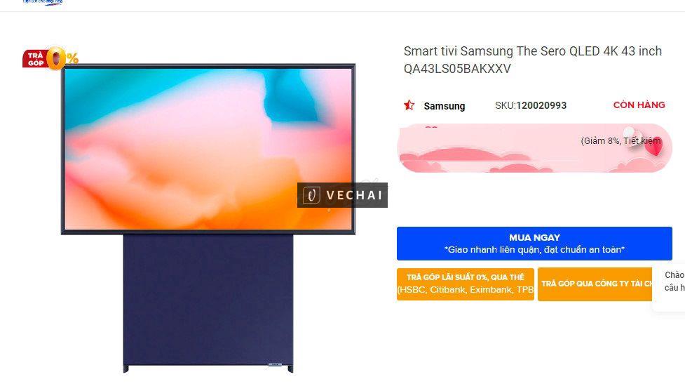 Tivi  xoay  QLED Samsung 4K 43 QA43LS05B giá kho