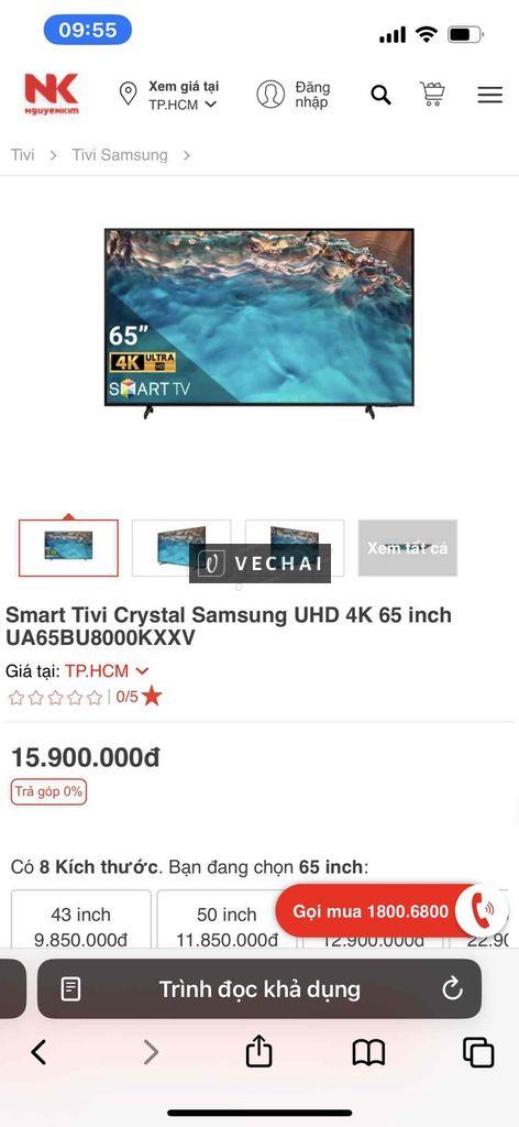 SMART TIVI SAMSUNG 4K 65BU8000 new fullbox