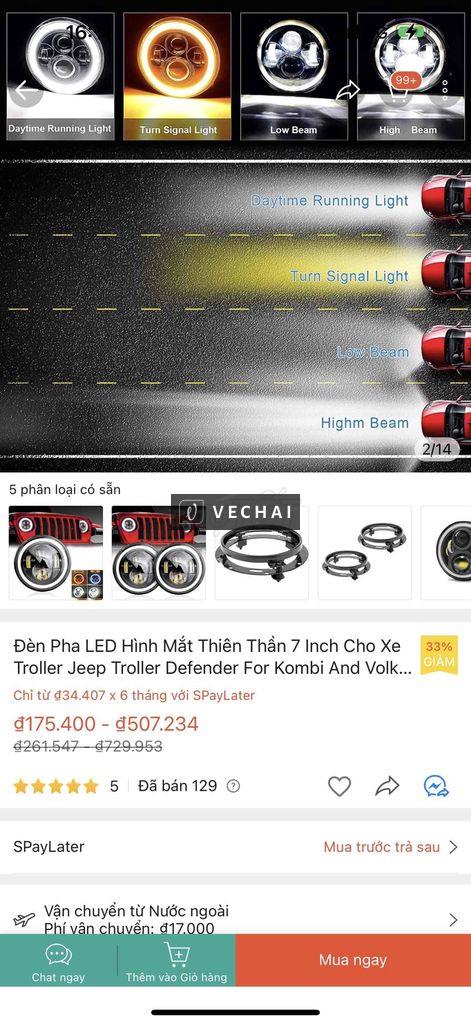 Đèn Pha LED Hình Mắt Thiên Thần 7 Inch Cho Xe Trol