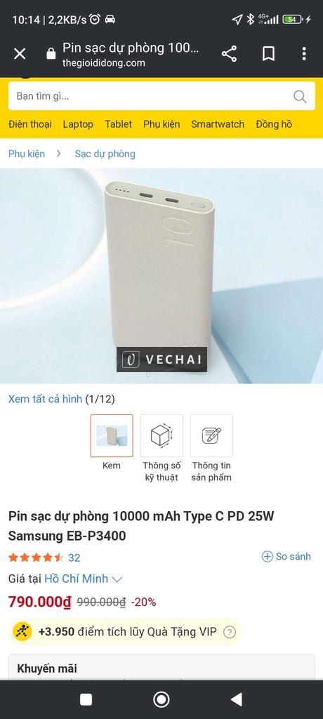 Bán sạc dự phòng 10000mh samsung sạc nhanh 25w