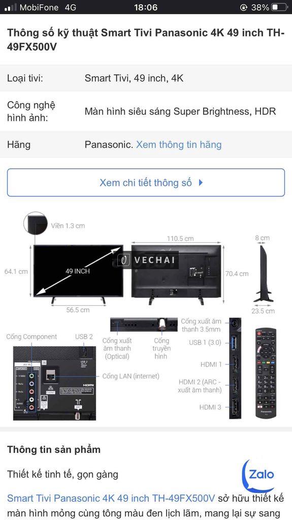 XÁC TIVI PANASONIC 49 INCH 4k