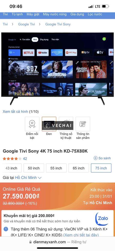 Tivi Sony 75Inch 75X80