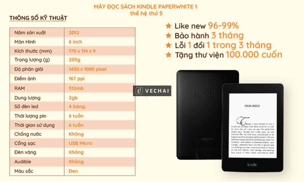 máy đọc sách kindle paperwhite gen 1 (5th) ppw1