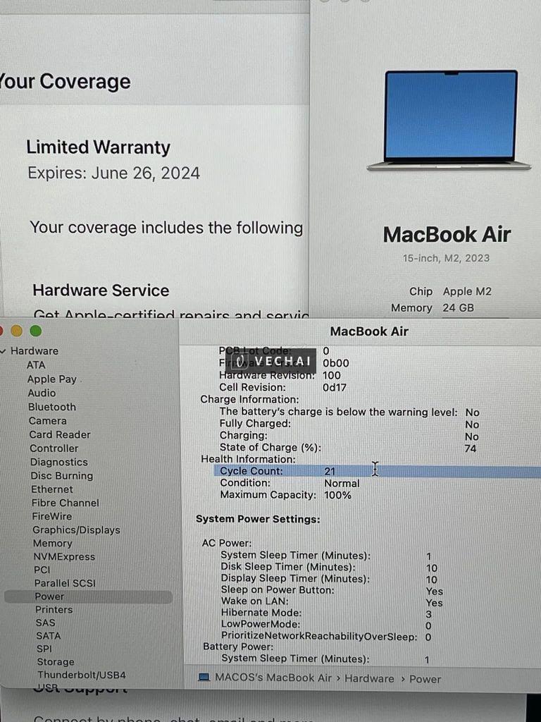 Macbook Air 15 inch M2 2023 24GB RAM 99% keng full