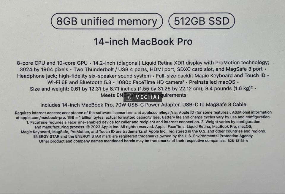 Macbook pro 14 inch 2023 M3 8G / 512GB new 100%