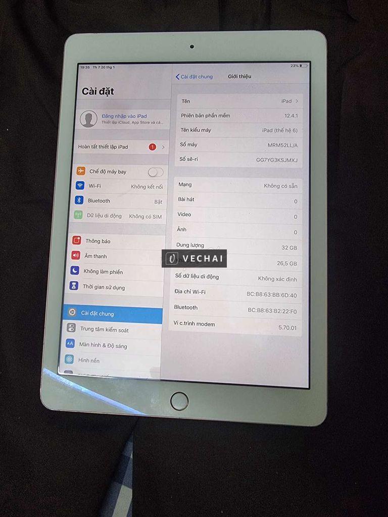 Dc tặng máy ipad gen 6 4G+wifi 32gb pin new vân ok
