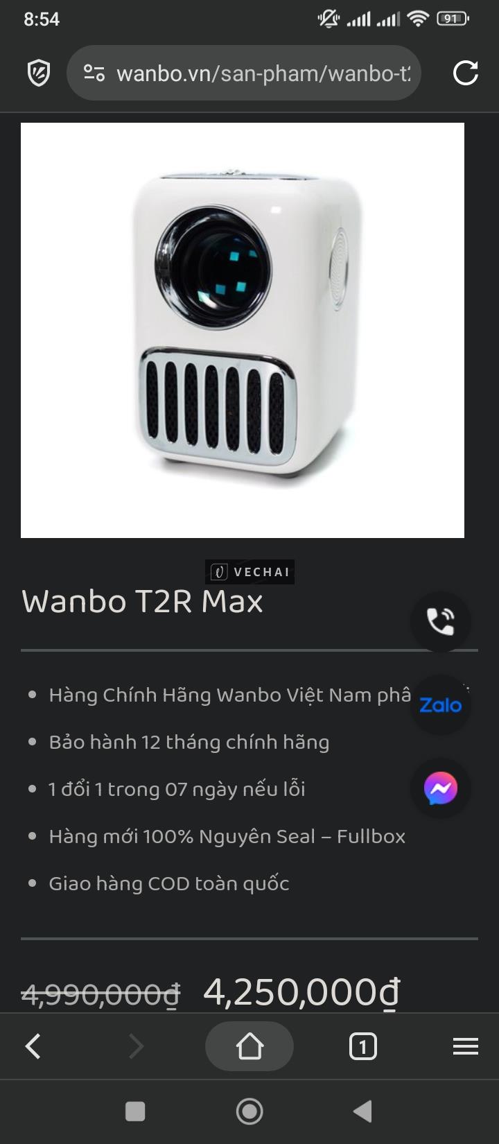 Máy chiếu Wanbo T2r Max cũ thanh lý