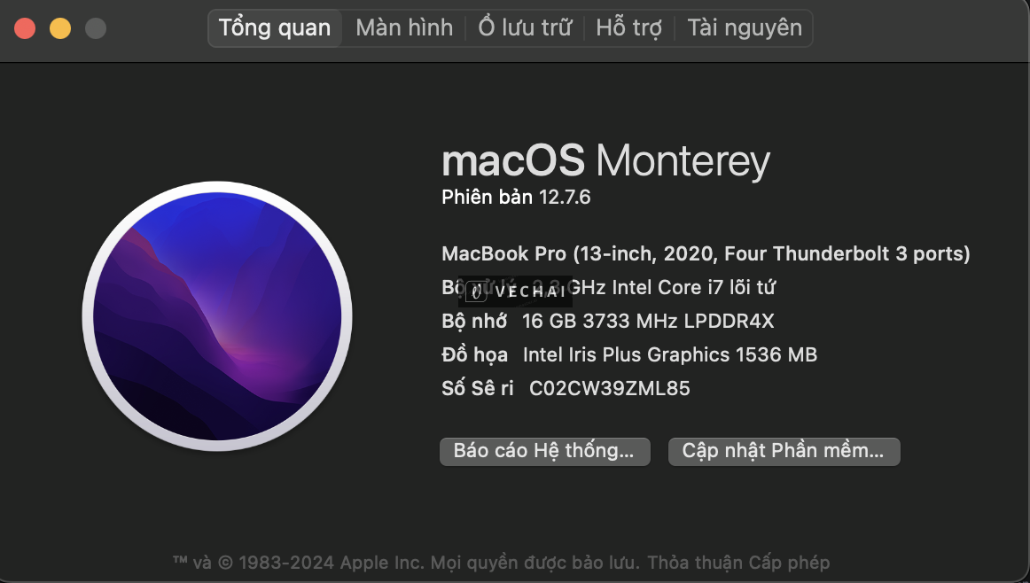 Macbook Pro 2020 13 Chip core i7, Ram 16GB, SSD 512GB Touchbar màu xám Gray