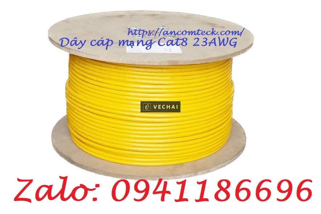 Phân phối Cáp Mạng LAN Cat8 SFTP xoắn đôi được bảo vệ kép, CMR 40G, Đồng nguyên khối 23AWG sẵn kho