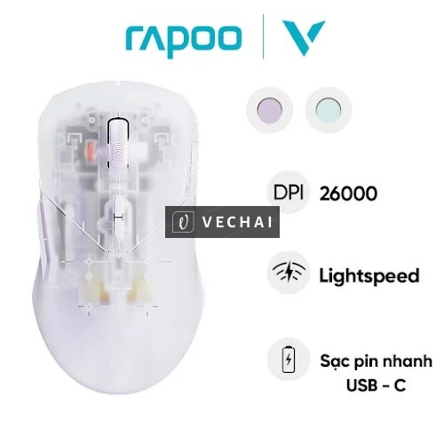 Chuột gaming trong suốt 2 chế độ có dây/không dây Rapoo VT9Air