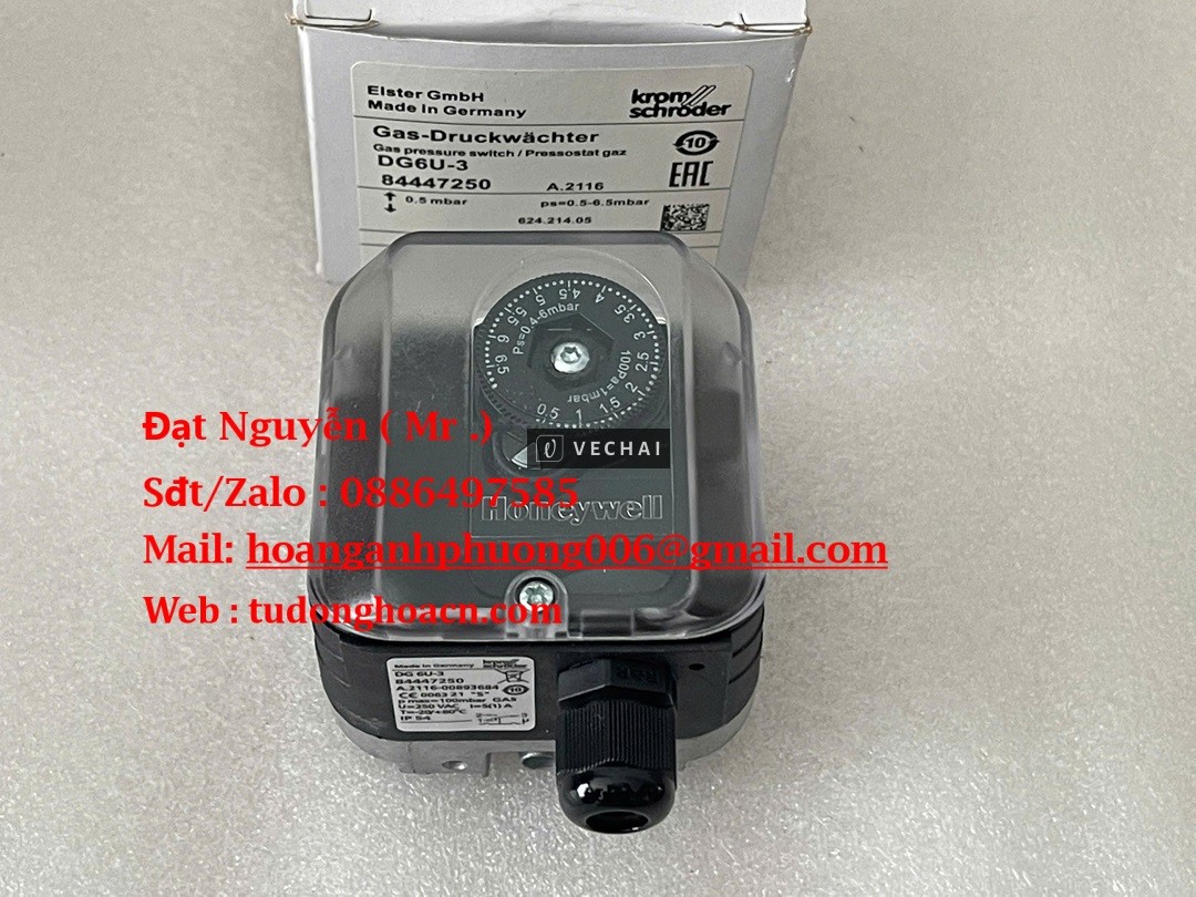Cảm biến áp suất gas DG6U-3 | Ứng dụng trong HVAC, lò đốt, hệ thống khí đốt