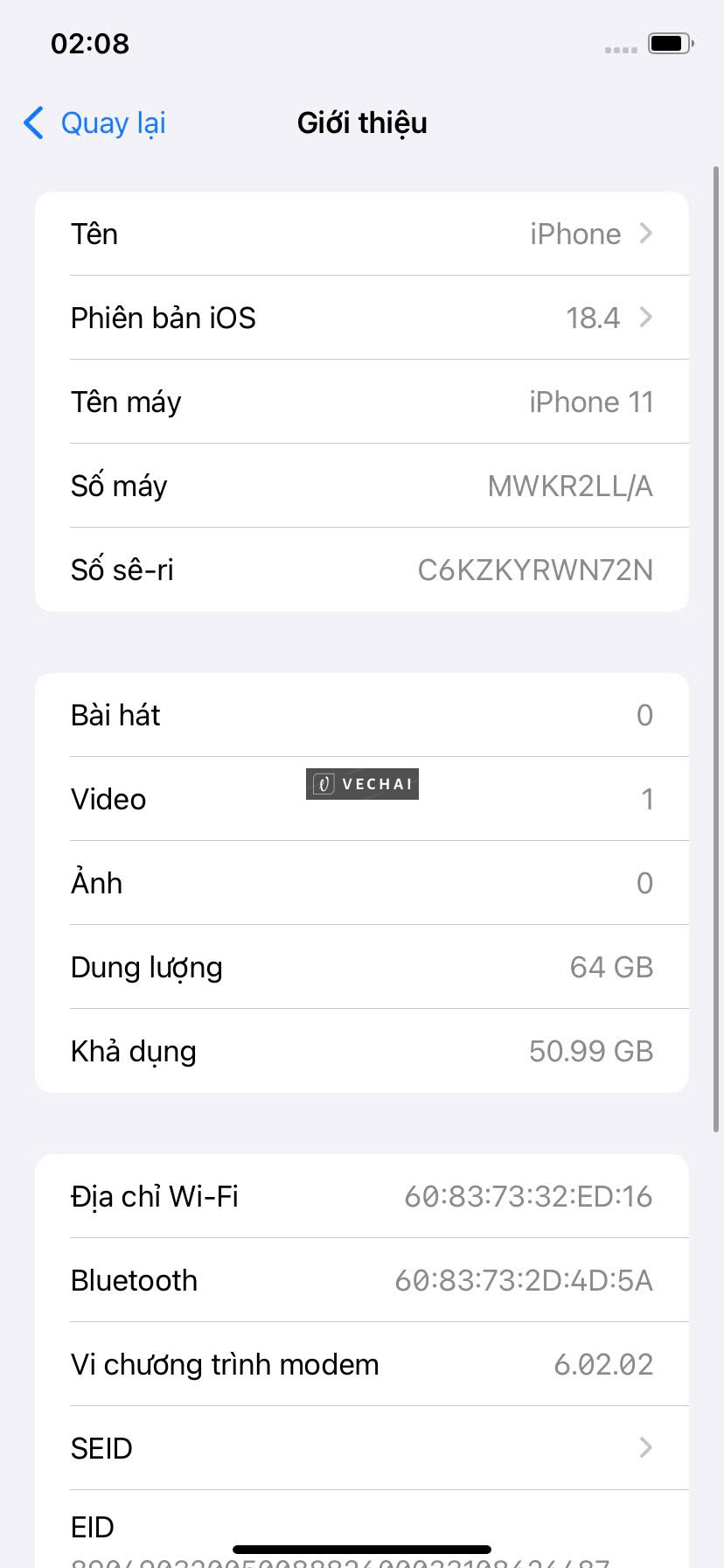 IPHONE 11 64GB TÍM QUỐC TẾ PIN 100% – Tiện lợi lắp đc 2 sim (1sim vật lý + 1 sim)   – Pin còn 100% v