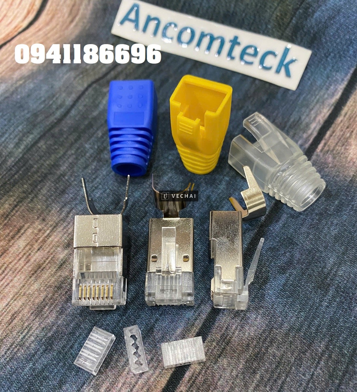 Đầu bấm mạng CAT7 SFTP shielded bọc kim loại chống nhiễu gồm 2 mảnh, mã ACT-F7S-P100 hãng Ancomteck
