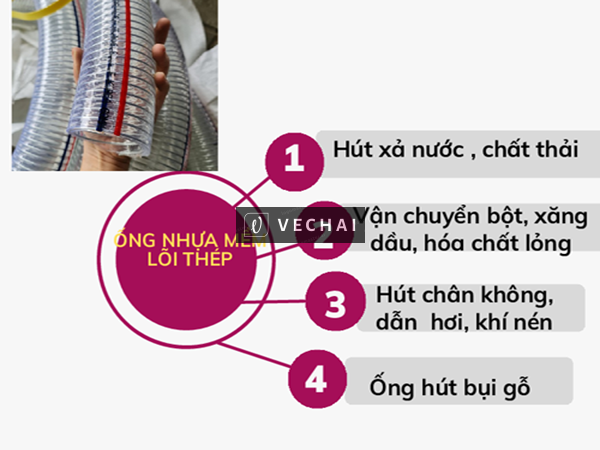 Ống nhựa mềm lõi thép phi 27, ống nhựa xoắn kẽm dẫn xăng dầu