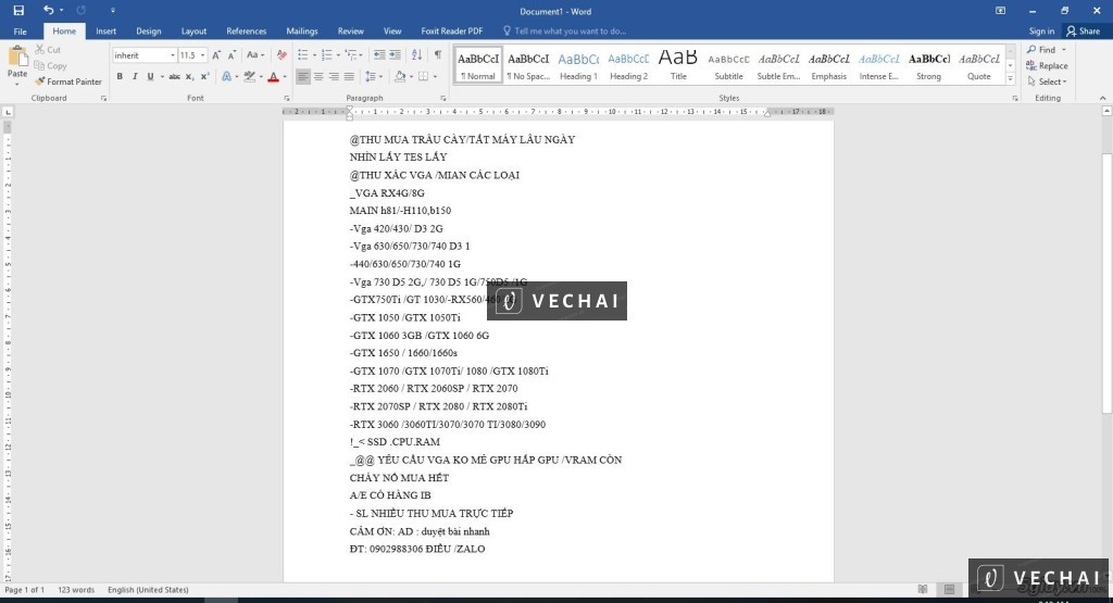 THU VGA TRÂU CÀY & XÁC VGA CÁC LOẠI
