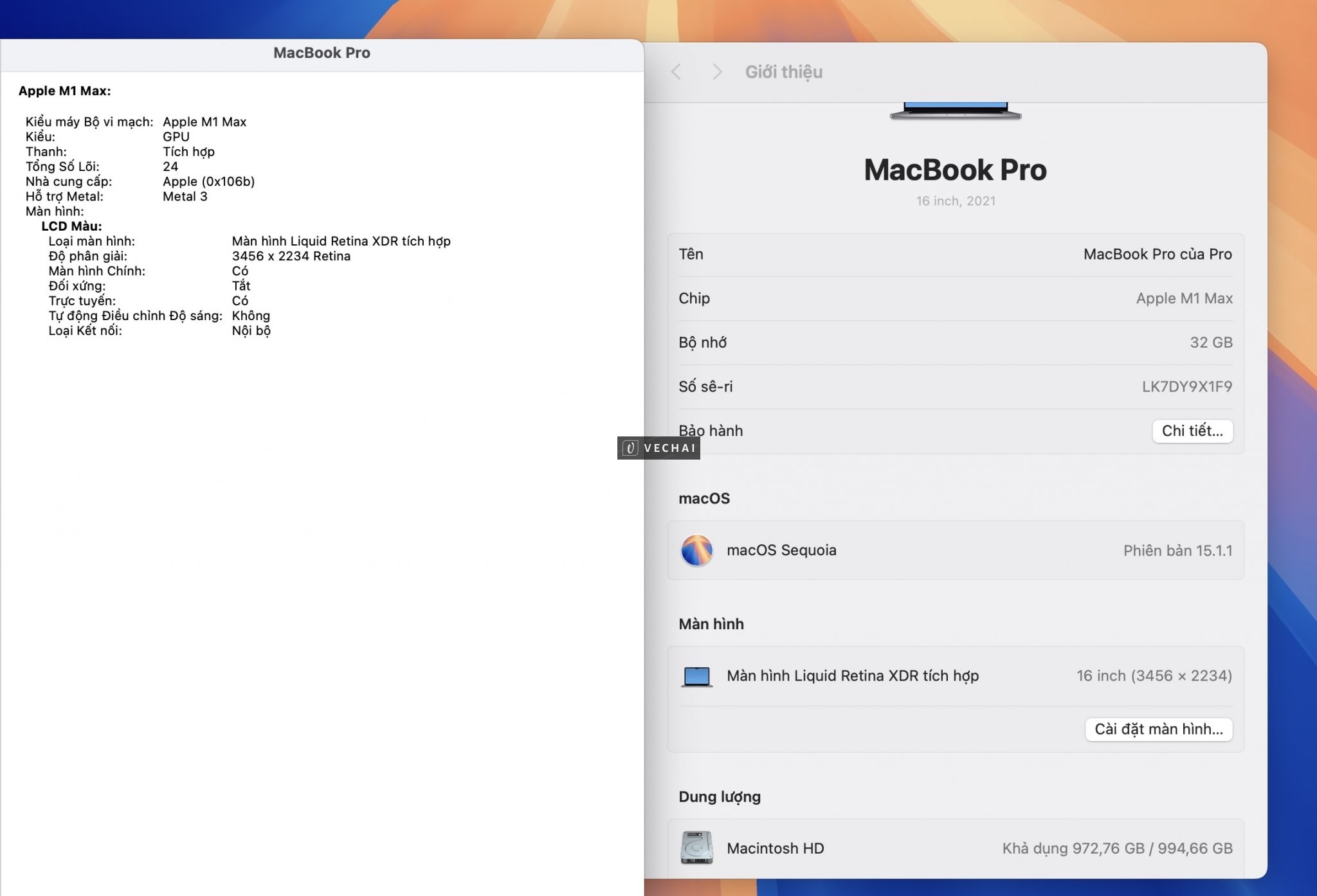 MacBook Pro 16" | M1 Max | 32GB RAM | 1TB SSD | Giá: 33.490.000₫