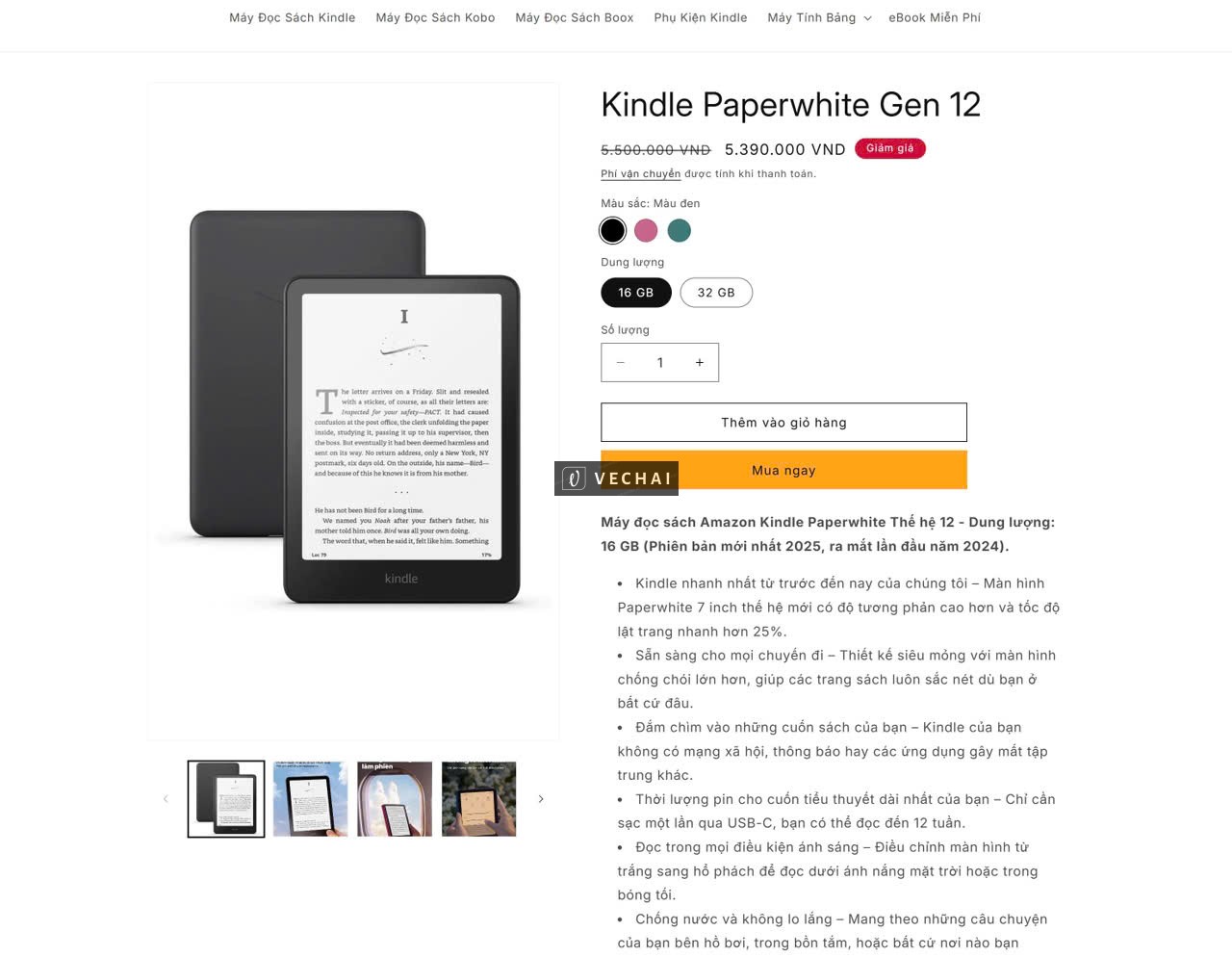 Máy Đọc Sách Kindle Paperwhite Gen 12 16GB Nguyên Seal – Được Tặng ko dùng. để lại giá hợp lý cho an