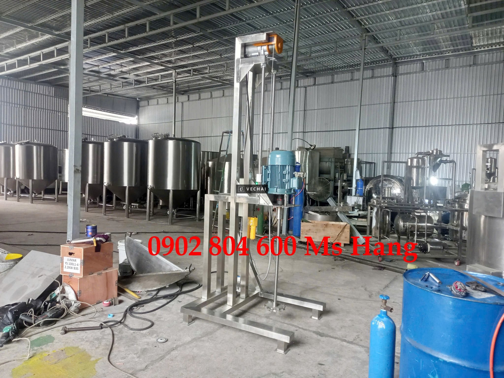 Máy khuấy sơn 200 lít nâng hạ tự động tời điện