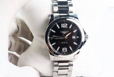ĐH Nam Longines Conquest L3.659.4.58.6; 3 kim mặt đen, bản dây thép – Size 41mm