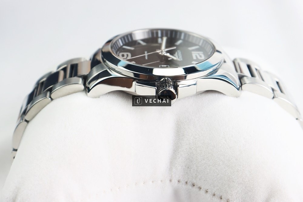ĐH Nam Longines Conquest L3.659.4.58.6; 3 kim mặt đen, bản dây thép – Size 41mm
