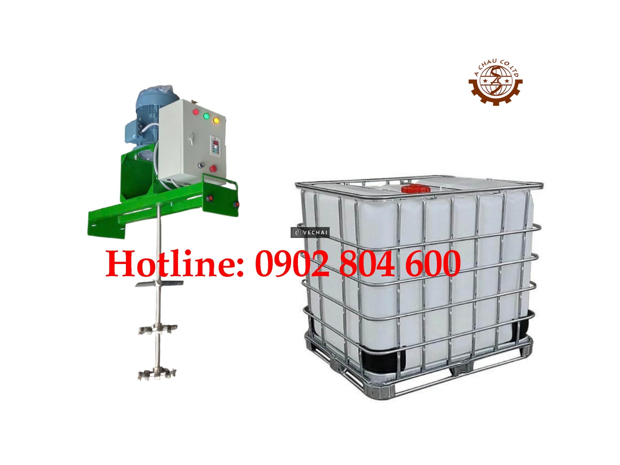 Máy khuấy hóa chất gá ngang thùng IBC 1000 lít