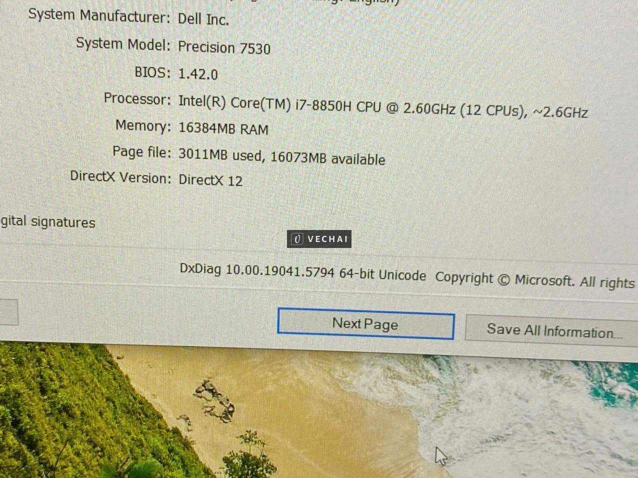 Laptop Dell Precision 7530 Cpu I7 8850H. Vga Nvidia Quadro P2000. Ram 16G. SSD 256G. 15''6 FHD
