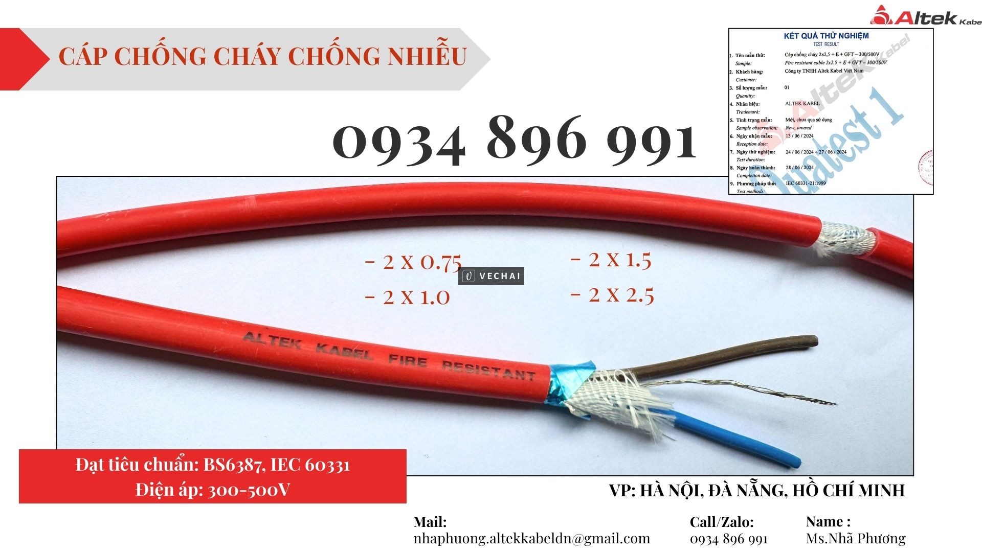 Cáp Chống Cháy Chống Nhiễu 2×0.75 /1.0 /1.5 /2.5 mm2 Hà Tĩnh, Thanh Hóa, Nghệ An.