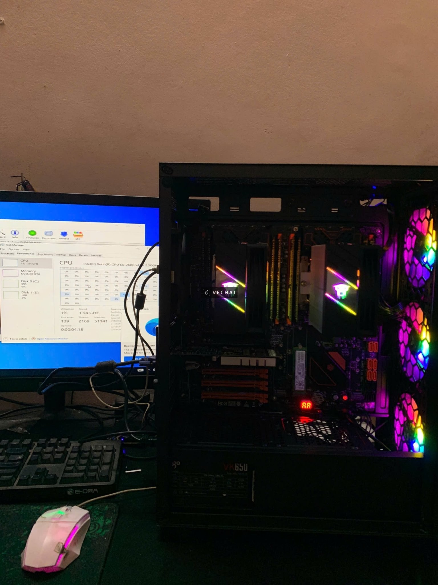 thanh lý máy trạm phù hợp lập trình AI, coding, gaming 2xCPU 36 core/72 thread. RAM ECC 2133/256G