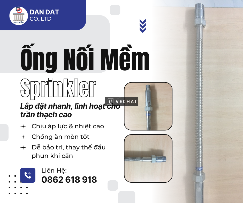 Khớp nối mềm Sprinkler, Khớp nối mềm inox dùng đầu phun Sprinkler, Ống mềm inox chữa cháy