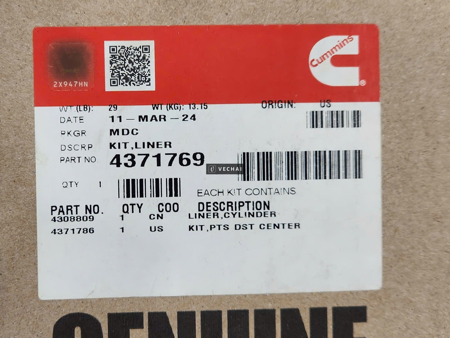 4371769 Sơ Mi – Liner Kit Cummins K19 / QSK19 Chính Hãng