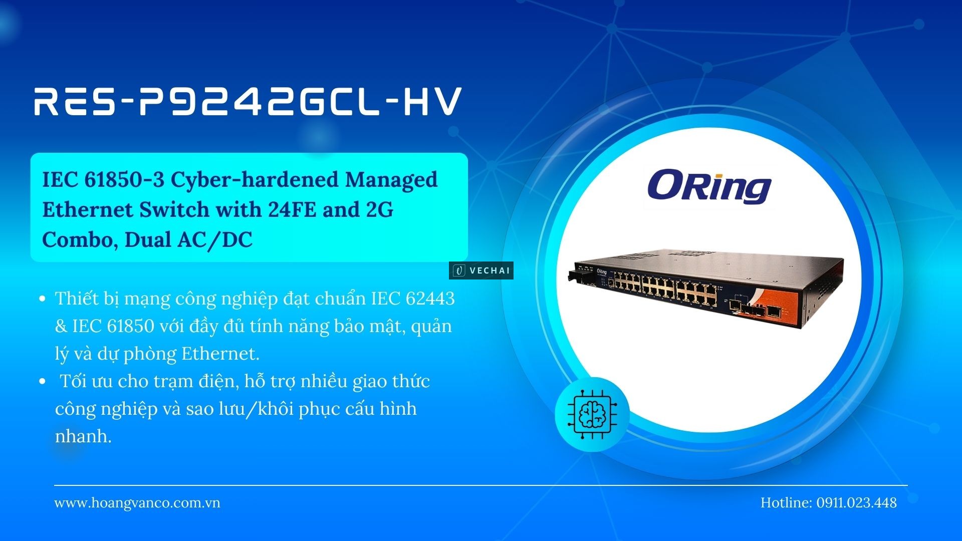 RES-P9242GCL-HV – IEC 61850-3 Cyber-hardened Managed Ethernet Switch
