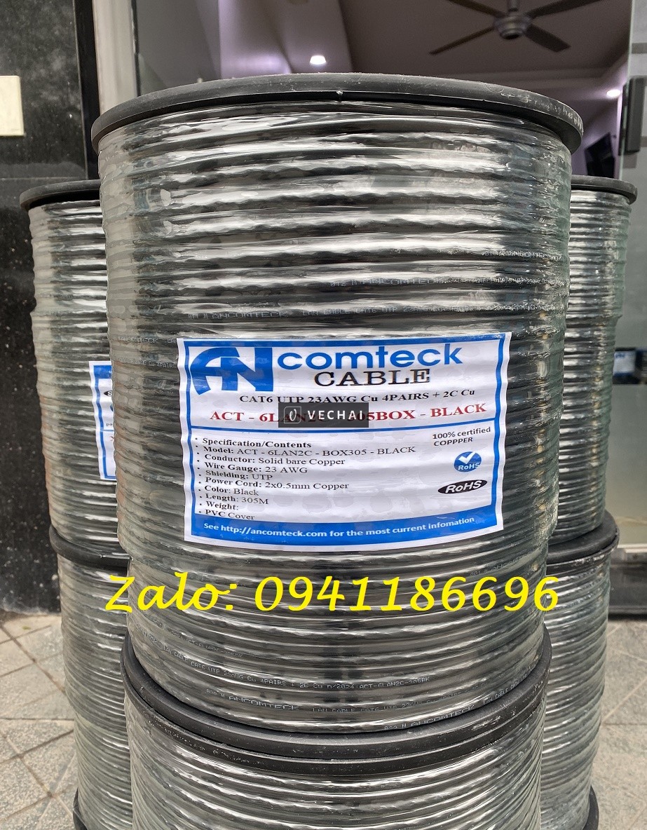 Phân phối độc quyền cáp mạng Cat6 UTP liền nguồn ngoài trời, cáp Cat6A/Cat7/Cat8 hãng Ancomteck