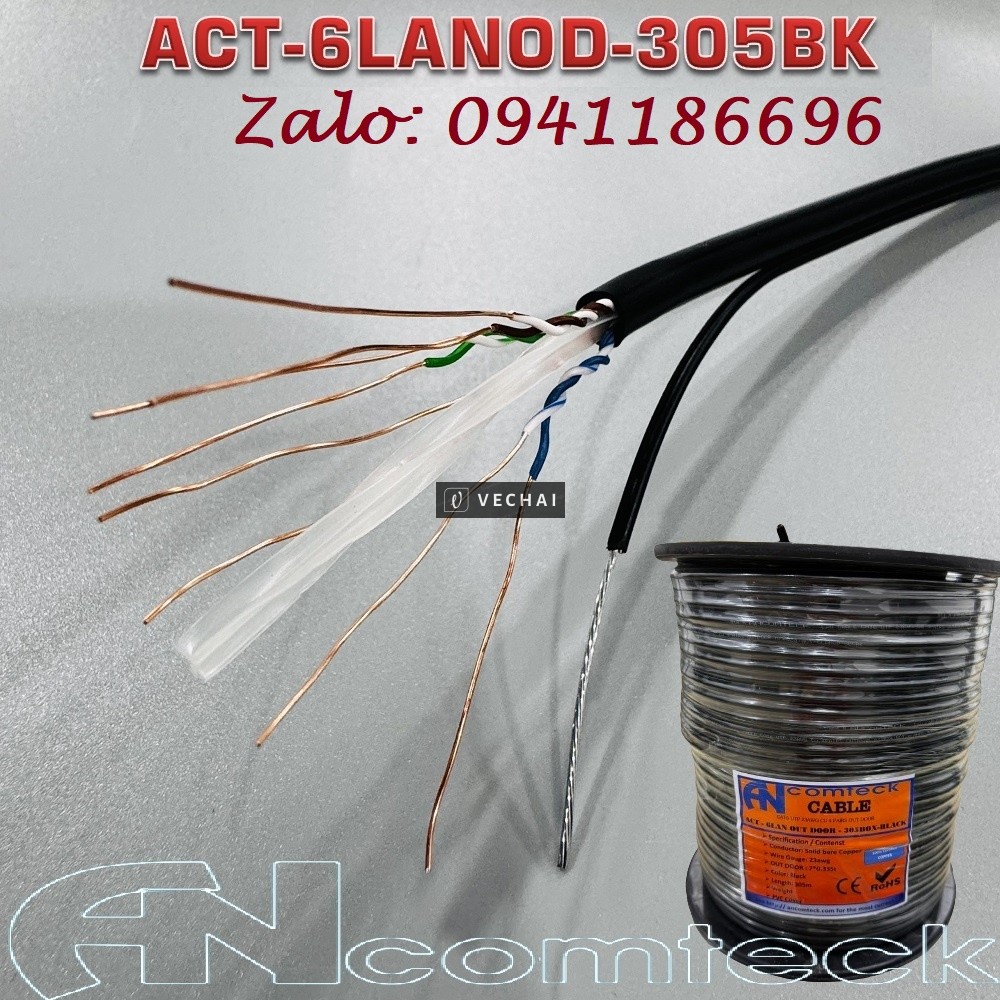 Cáp mạng CAT6 ngoài trời UTP – có dây chịu lực gia cường – Outdoor ACT-6LANOD-305BK