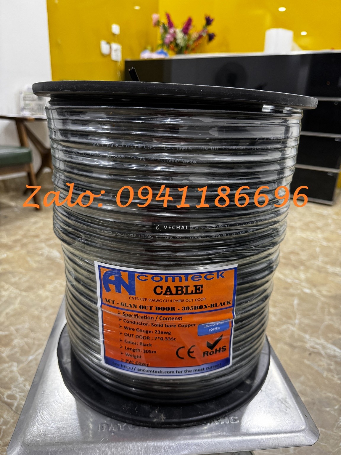 Cáp mạng CAT6 ngoài trời UTP – có dây chịu lực gia cường – Outdoor ACT-6LANOD-305BK