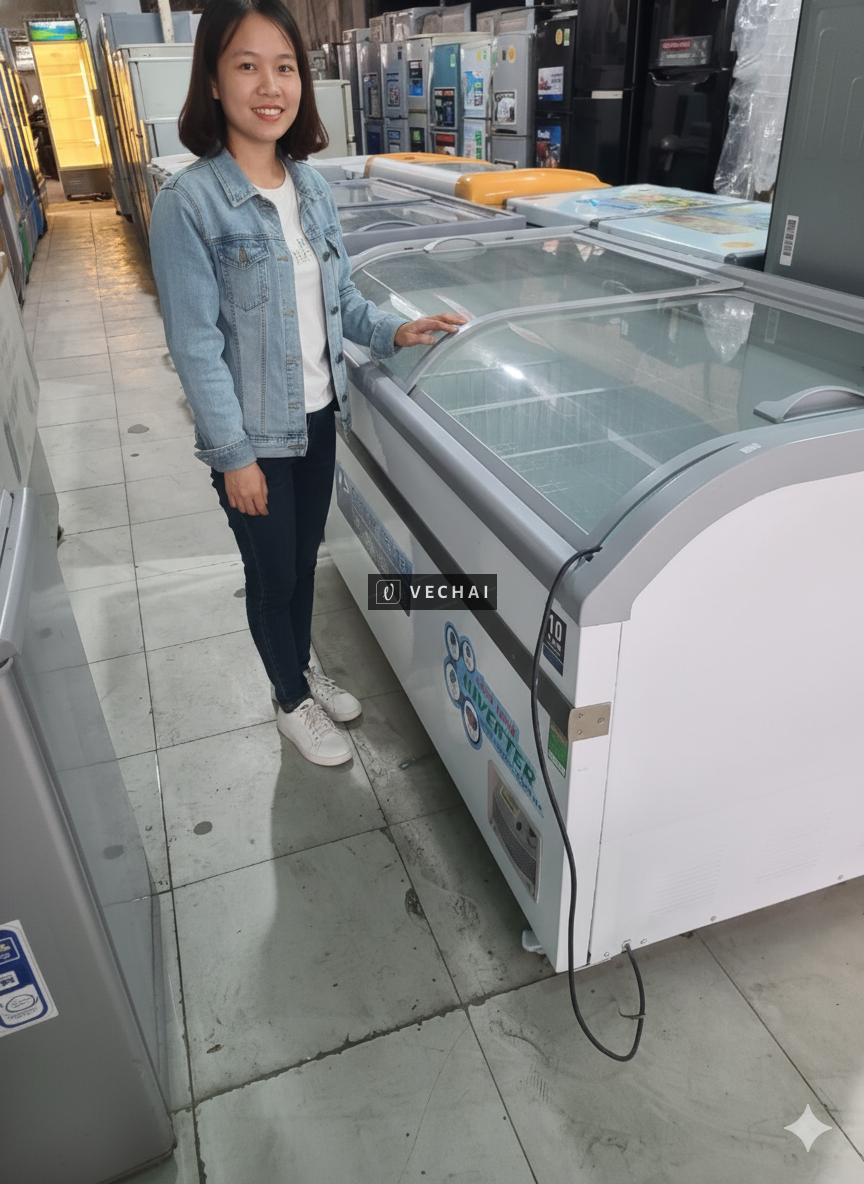 Tủ đông mặt kính cong trong suốt 600 lít hãng alaska còn chạy tốt thanh lý rẻ @394__@63__632 bao hcm