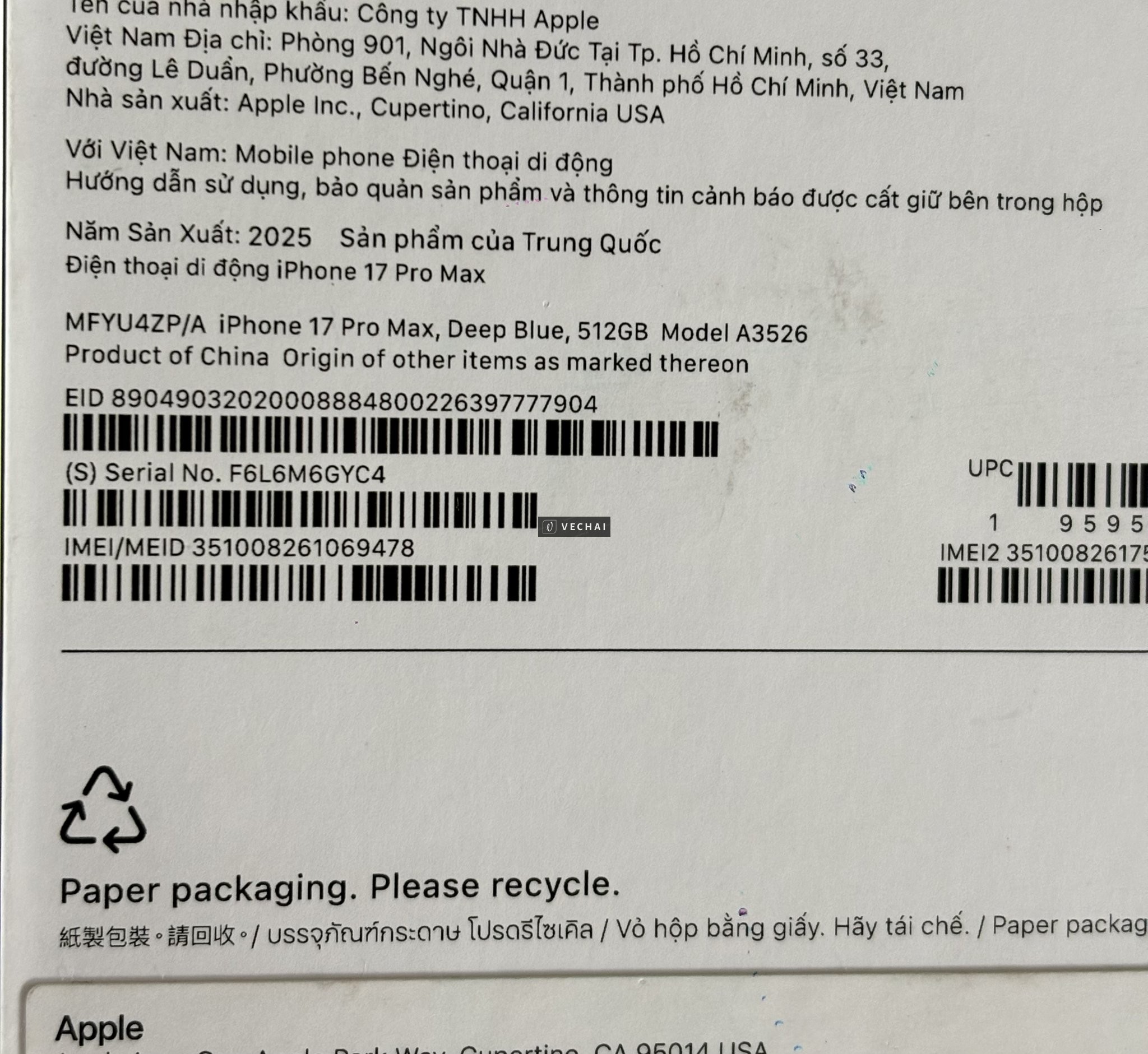 17 Pro max 512G VN BH FPT Trọn Đời 2/2027 !