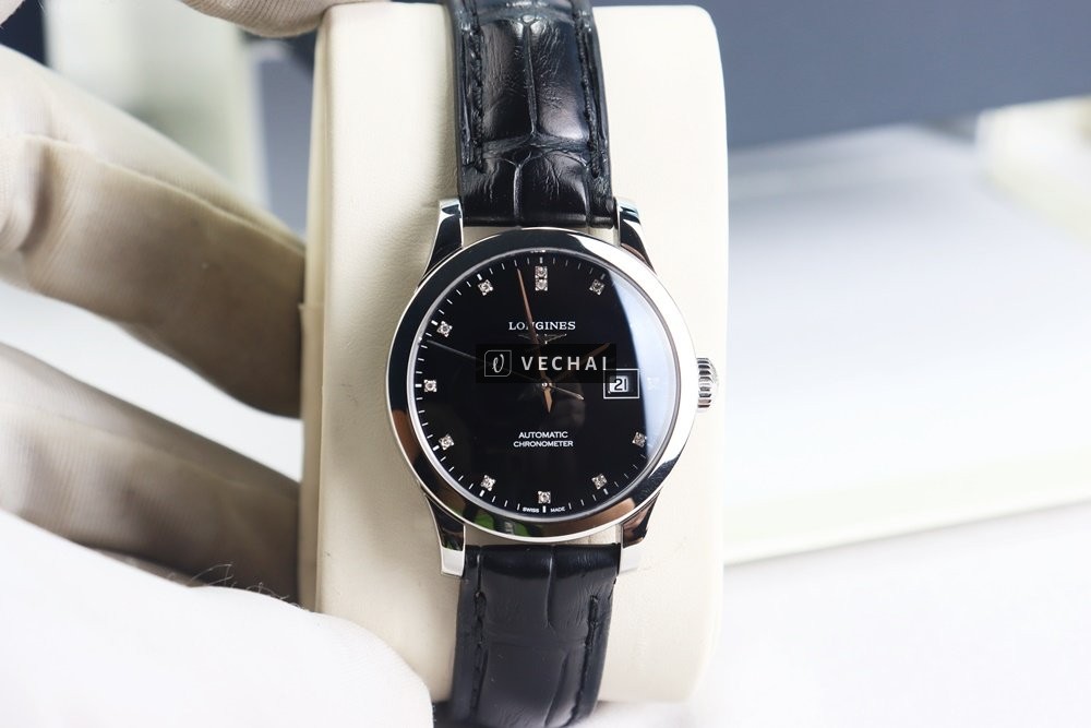 ĐH Nữ Longines Record L2.321.4.57.2 Chronometer; Cọc số Kim Cương; Size 30mm