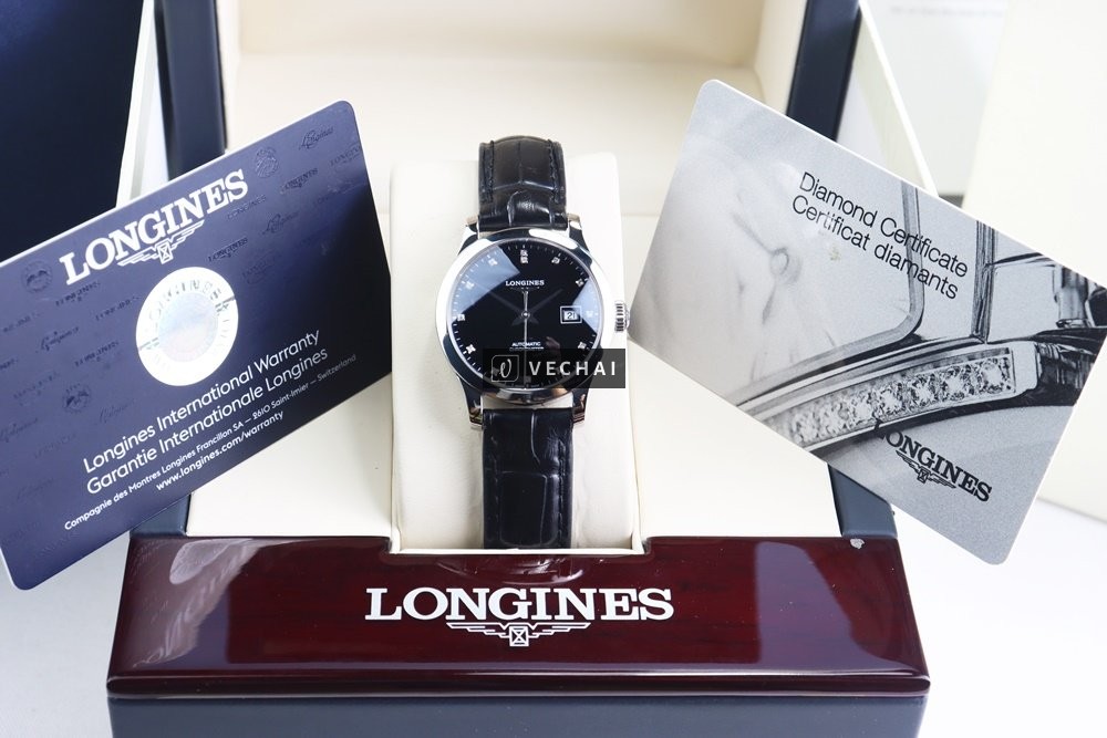 ĐH Nữ Longines Record L2.321.4.57.2 Chronometer; Cọc số Kim Cương; Size 30mm