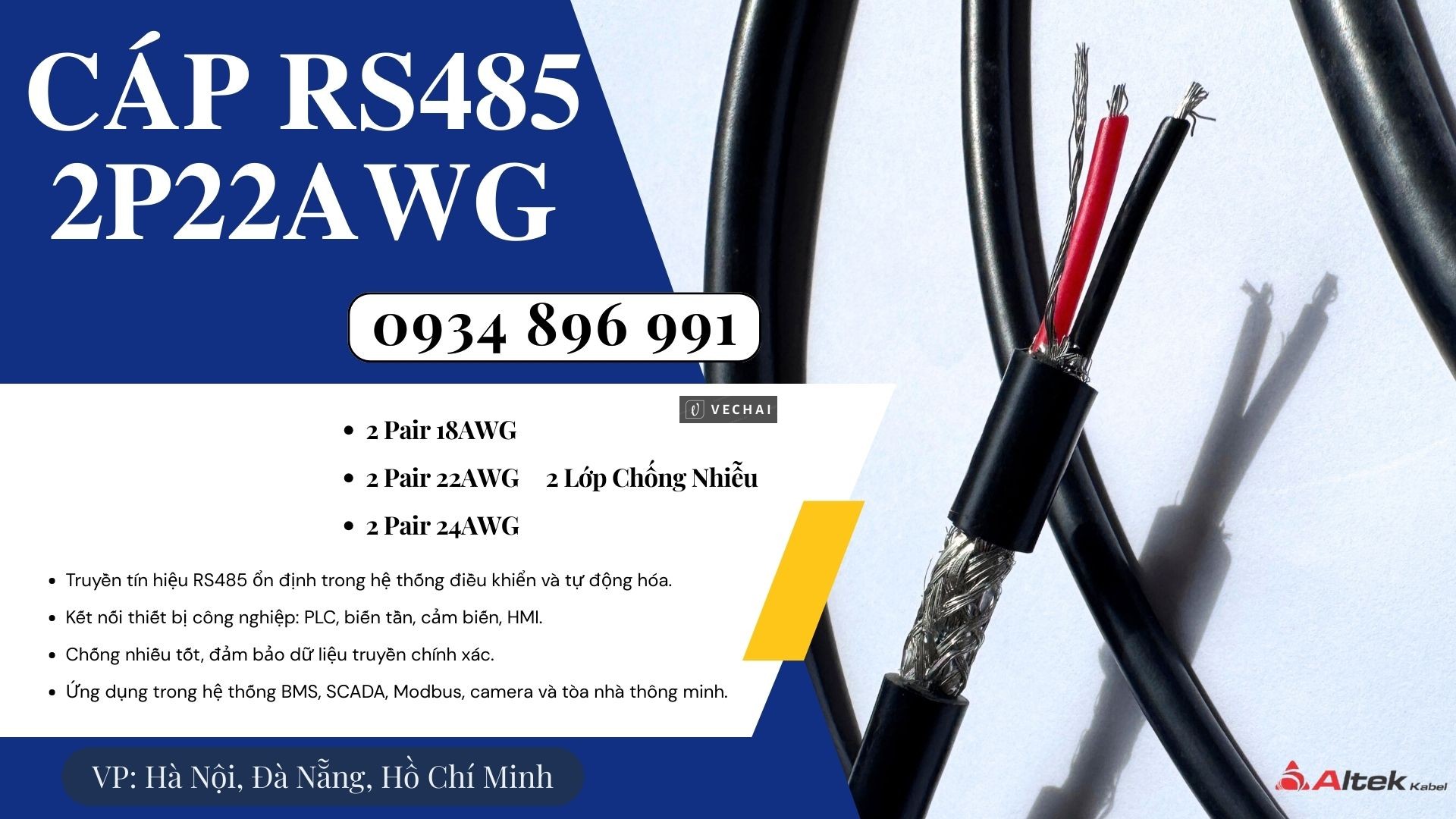 Cáp RS485 2 Pair 24AWG Altek Kabel Khánh Hòa – Gia Lai – Phú Yên | Chất Lượng Cao