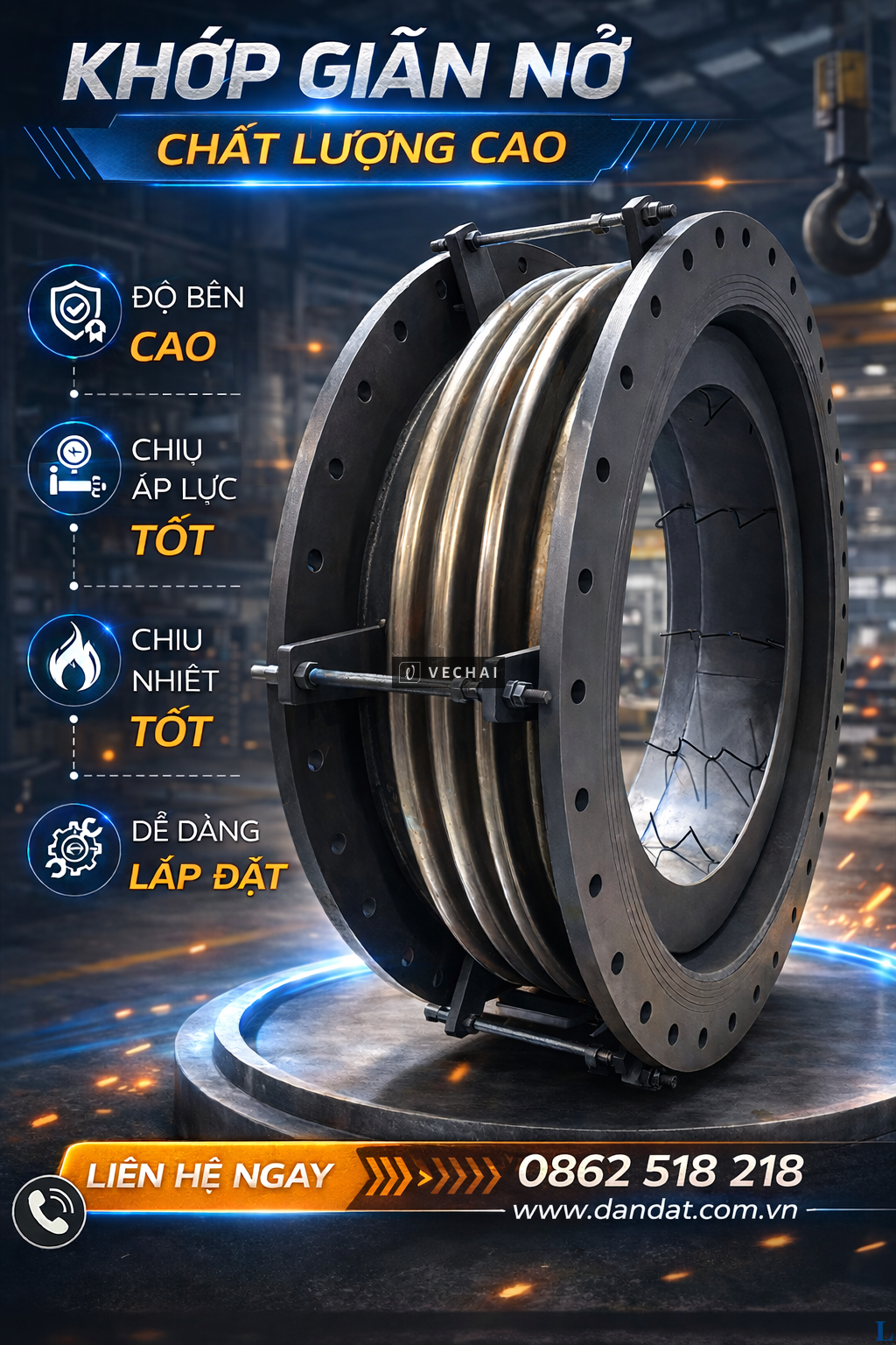 Sản xuất khớp nối mềm inox theo yêu cầu, khớp nối giãn nở nhiệt giá rẻ