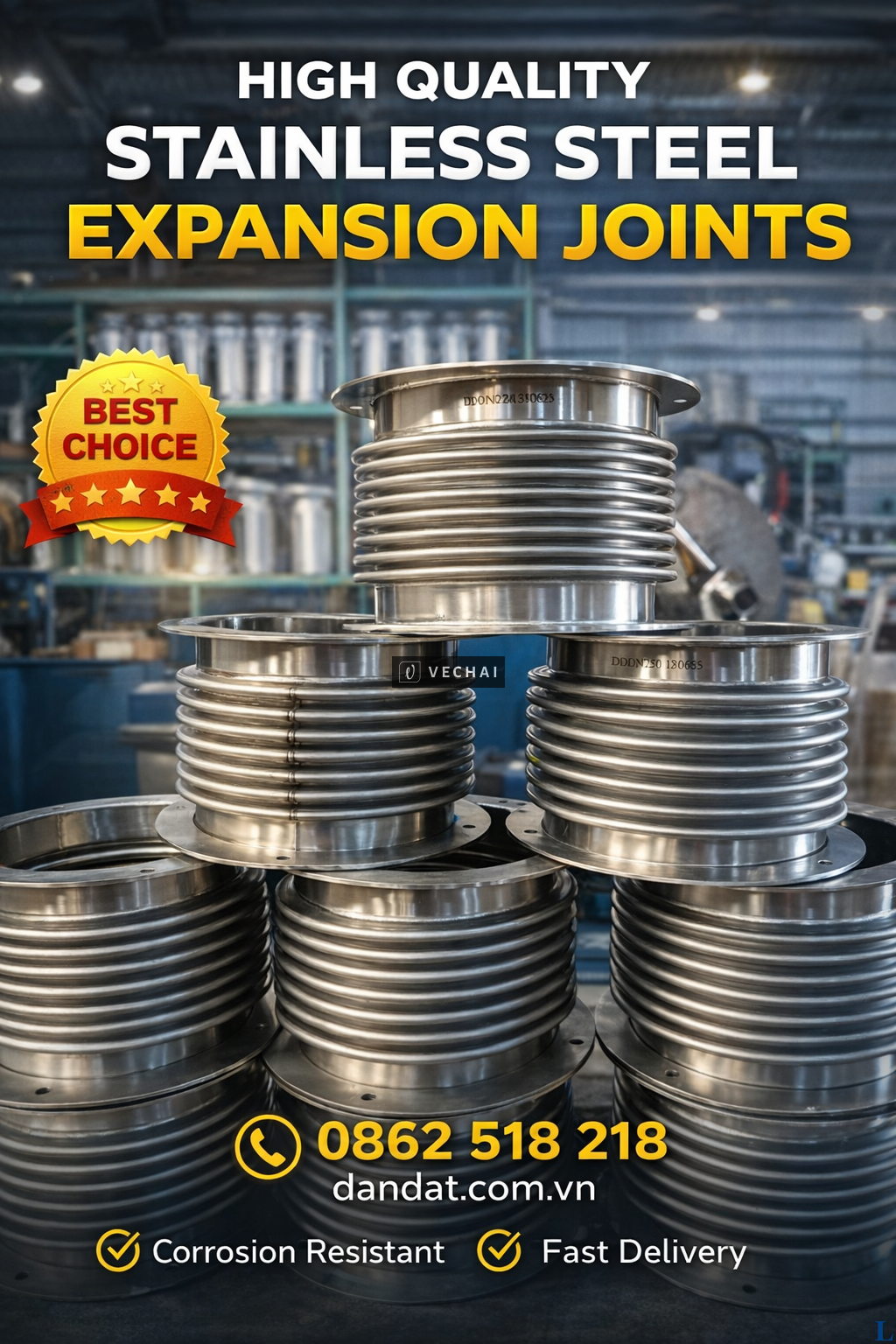 Sản xuất khớp nối mềm inox theo yêu cầu, khớp nối giãn nở nhiệt giá rẻ