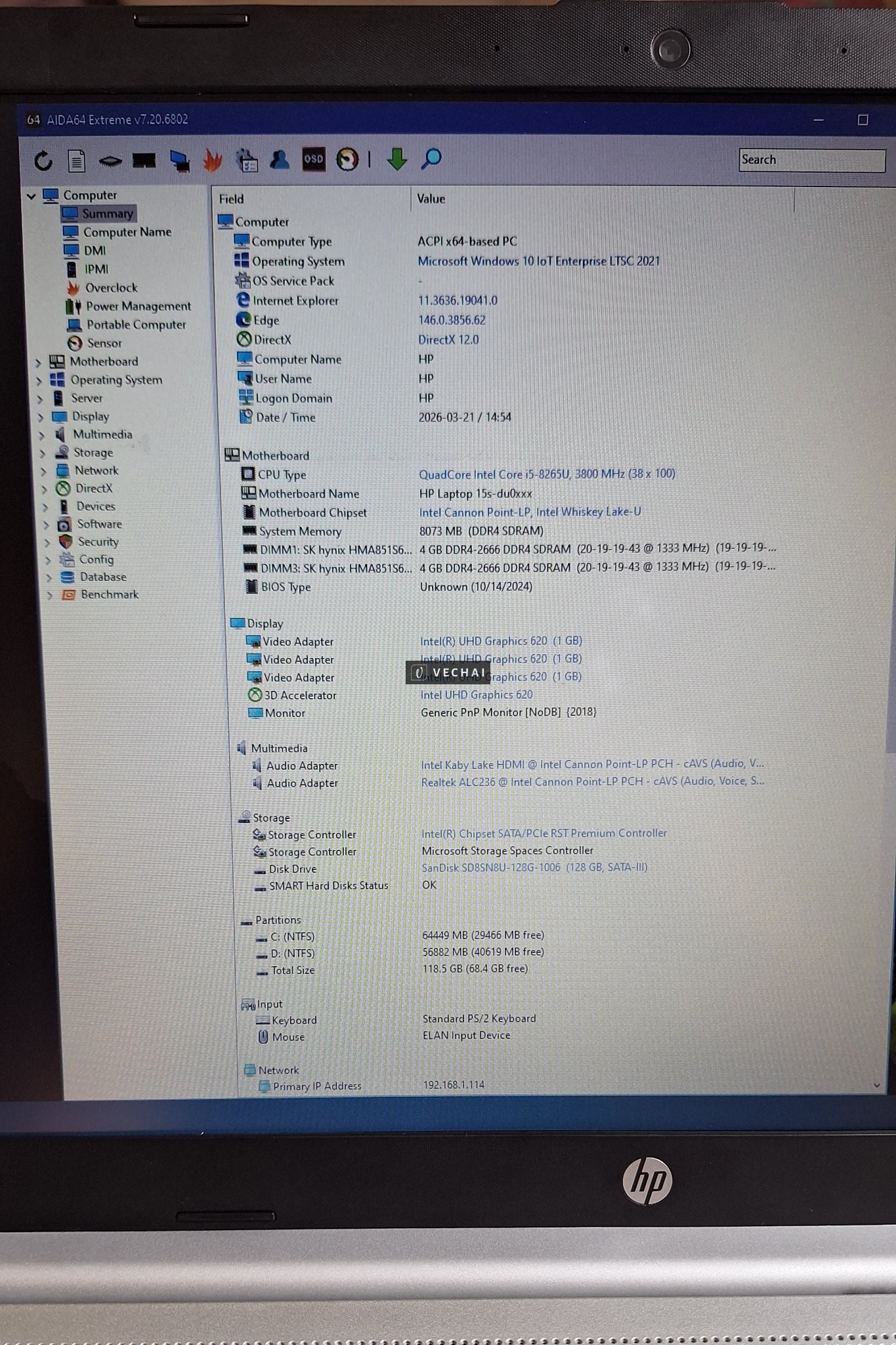 Laptop HP 15s Gold / i5 gen8 / 8gb / 128gb / 15inch fullHD