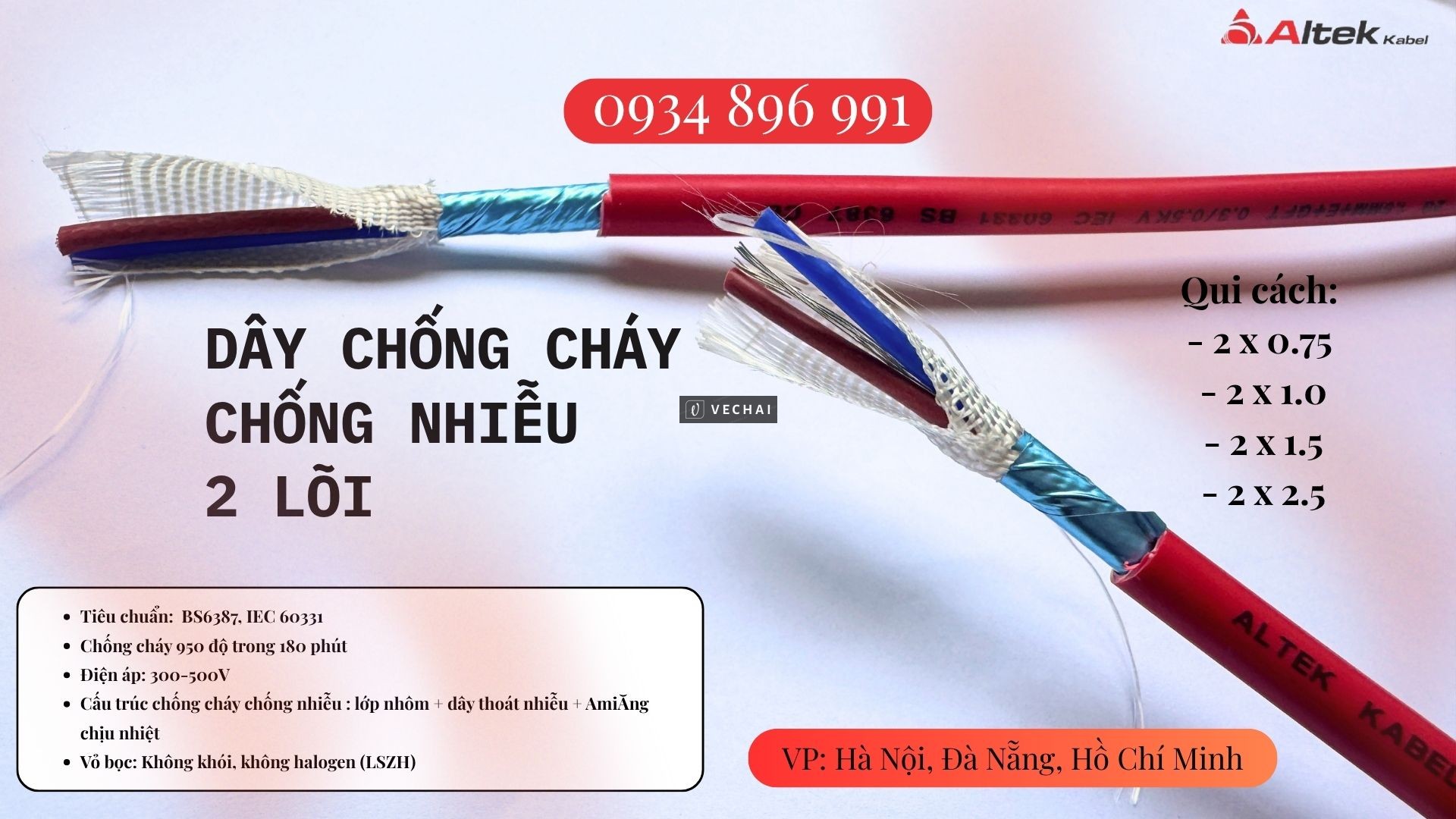 Cáp 2×1.0mm² Chống Cháy Altek Kabel – Luôn Có Sẵn Gia Lai, Đắk Lắk, Kon Tum
