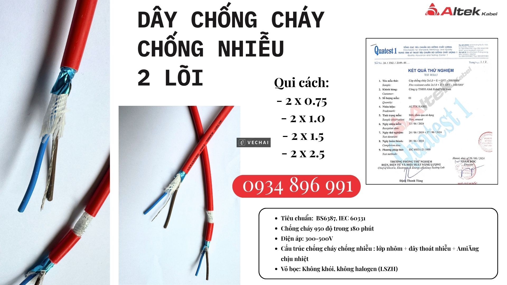 Cáp 2×1.0mm² Chống Cháy Altek Kabel – Luôn Có Sẵn Gia Lai, Đắk Lắk, Kon Tum