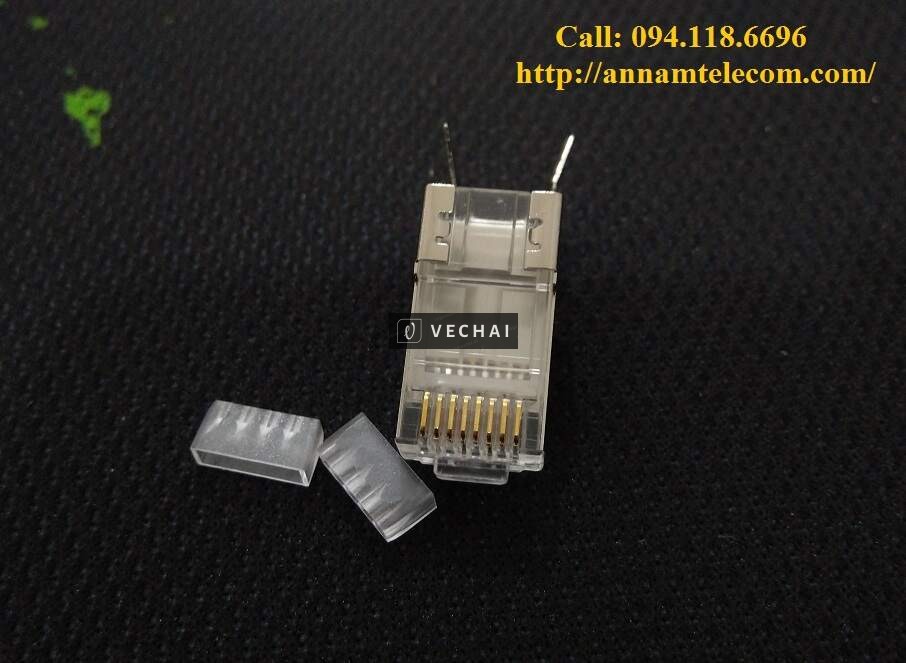 Bộ Hạt mạng+ chụp Cat7/Cat6A chống nhiễu FTP có đuôi, kìm bấm hạt mạng Cat6A/Cat7